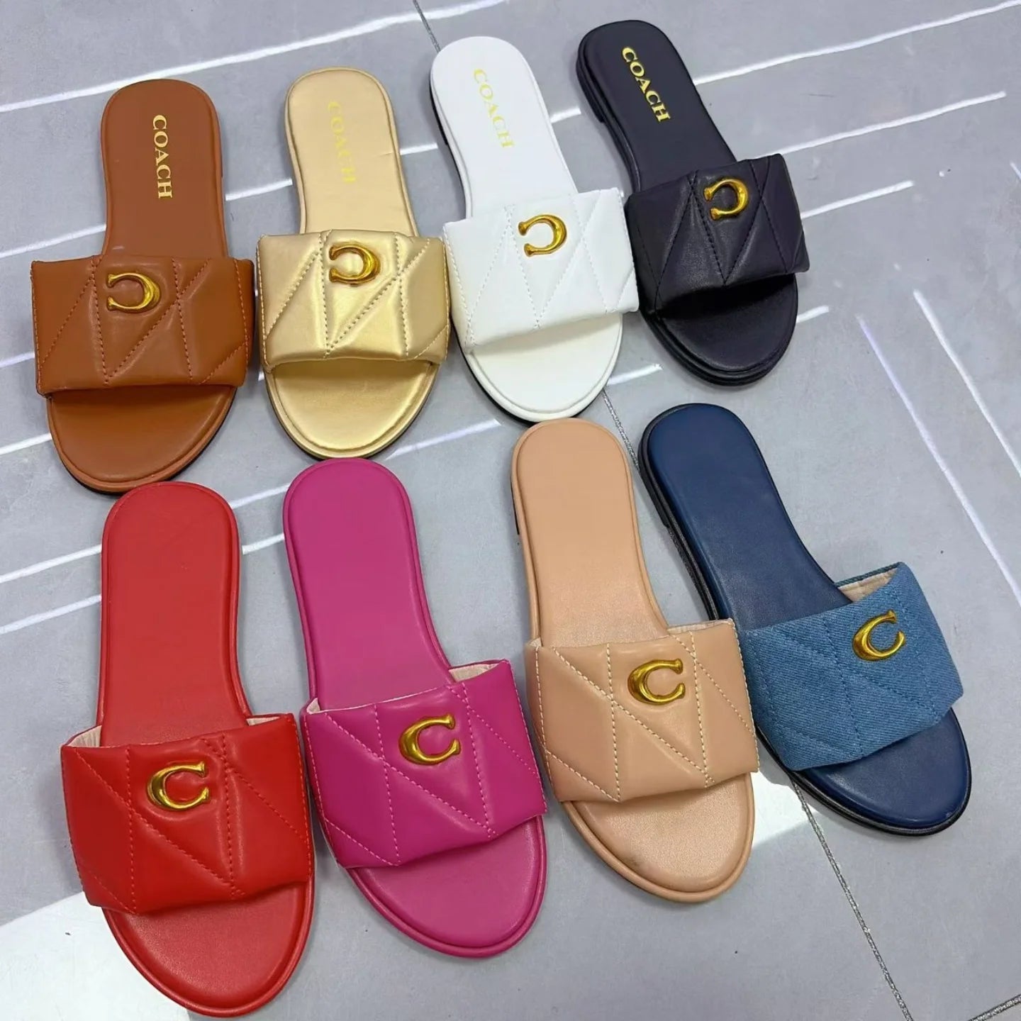 Quilted Denim Slide Sandals