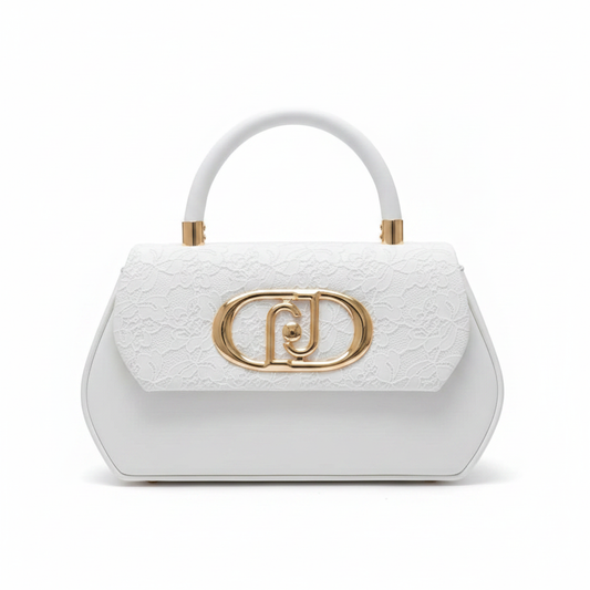 Lace Panel Top-Handle Handbag – White, product shot
