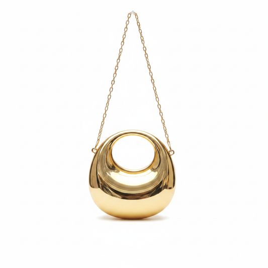 Metallic Mirror Crescent Mini Bag – Gold