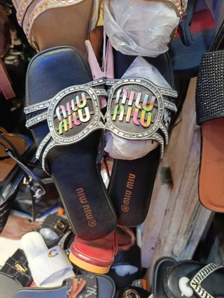 Crystal Logo Flat Slide Sandals