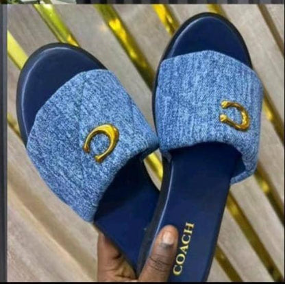 Quilted Denim Slide Sandals