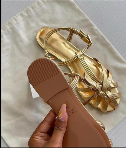 Metallic Gold Strappy Flat Sandals