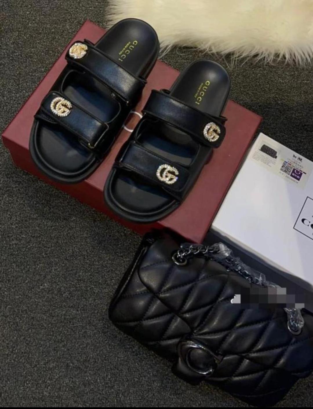 Crystal Slide Sandals & Quilted Crossbody Bag Set