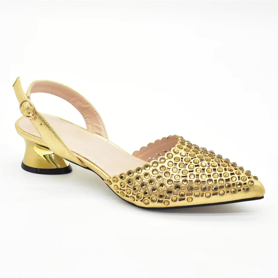 Studded Pointed-Toe Slingback Heels