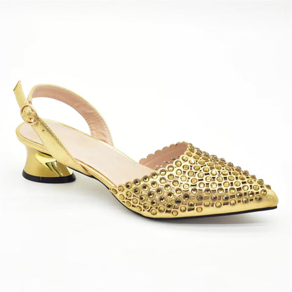 Studded Pointed-Toe Slingback Heels
