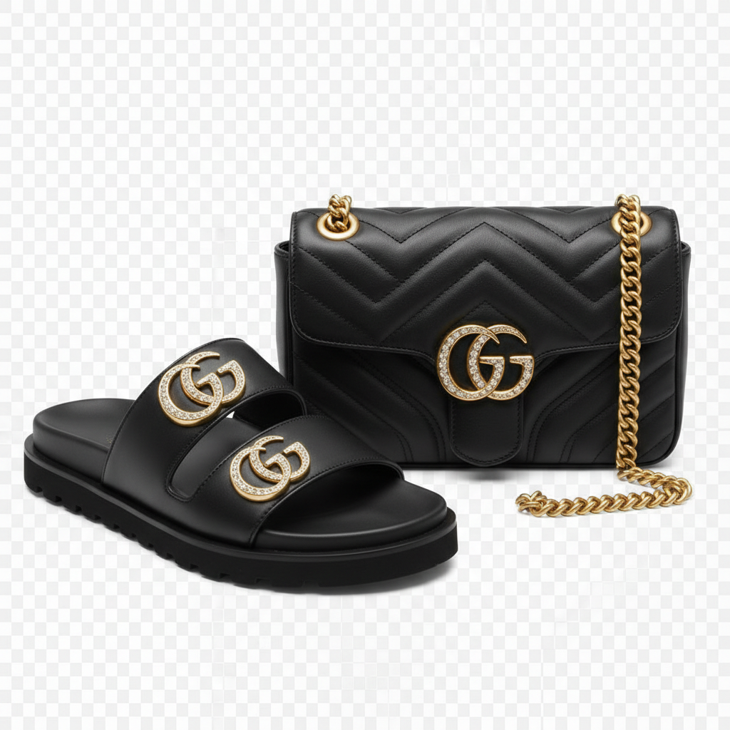 Crystal Slide Sandals & Quilted Crossbody Bag Set