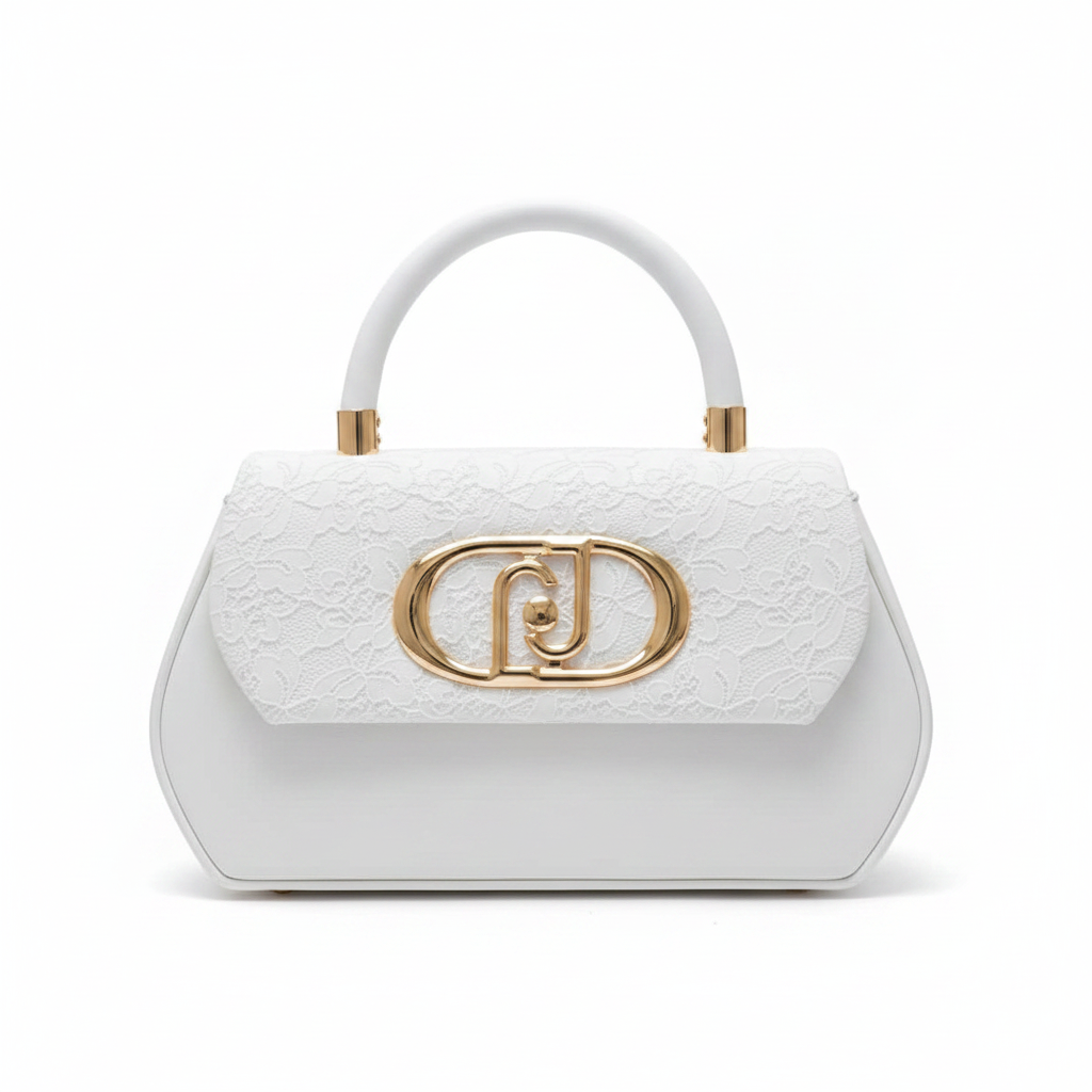 Lace Panel Top-Handle Handbag – White, product shot