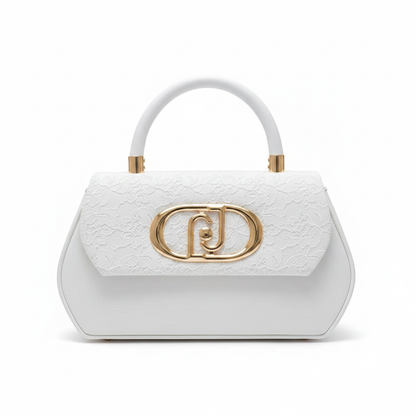 Lace Panel Top-Handle Handbag – White, product shot