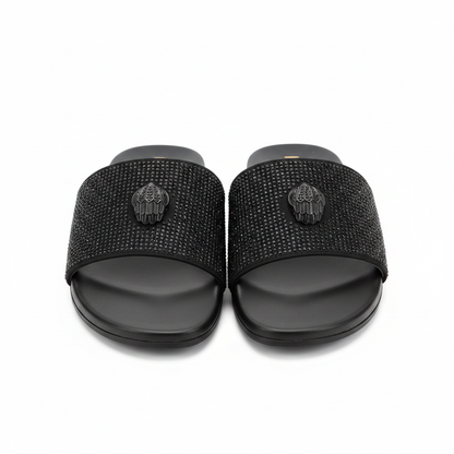 Crystal Rhinestone Eagle Flat Slide Sandals – front view