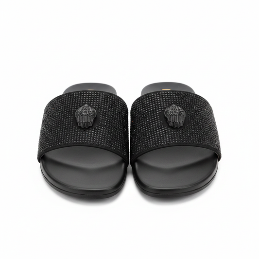 Crystal Rhinestone Eagle Flat Slide Sandals – front view