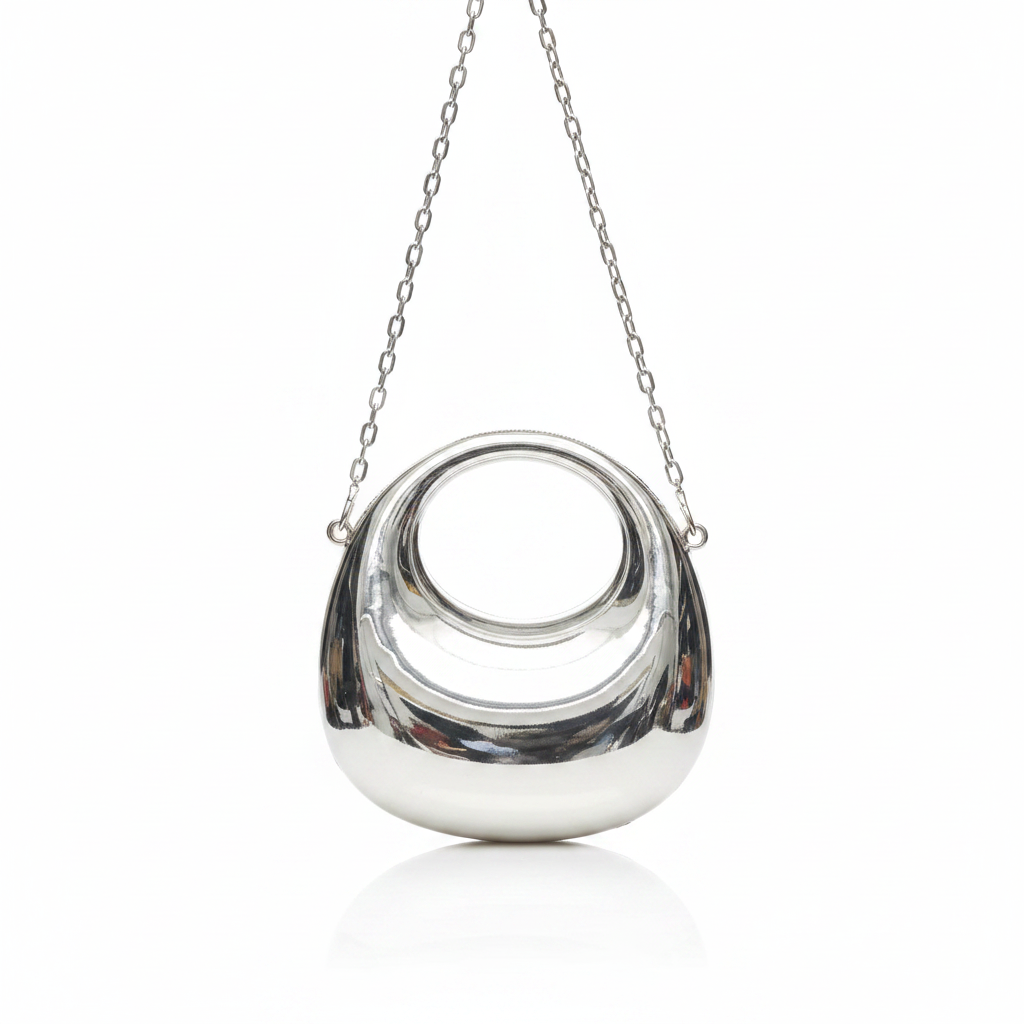 Metallic Mirror Crescent Mini Bag – Silver