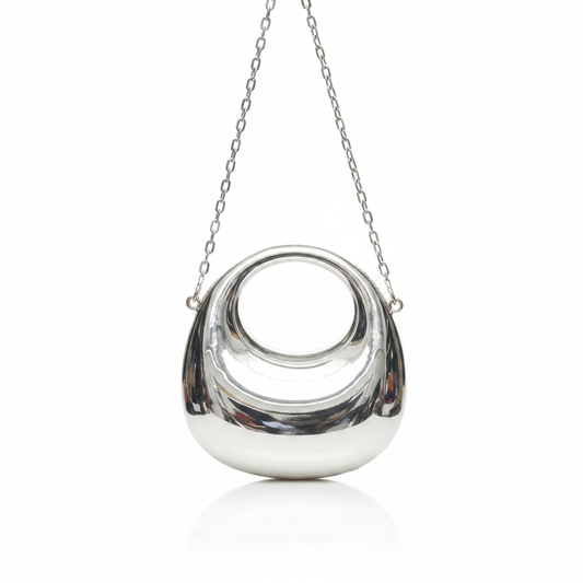 Metallic Mirror Crescent Mini Bag – Silver