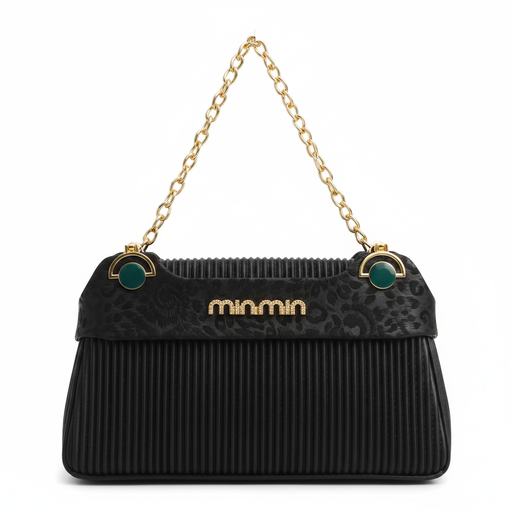 Ribbed Leather Flap Shoulder Bag – Black