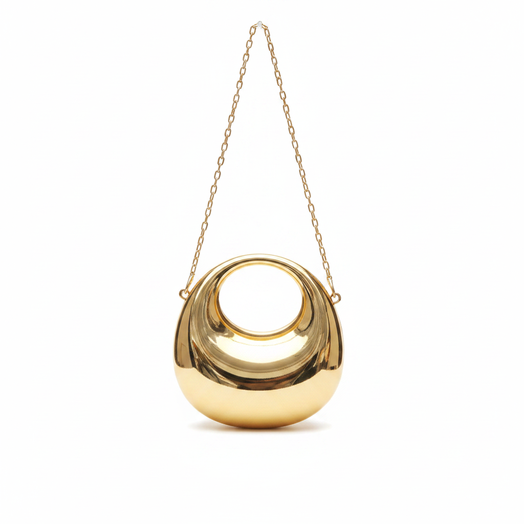 Metallic Mirror Crescent Mini Bag – Gold
