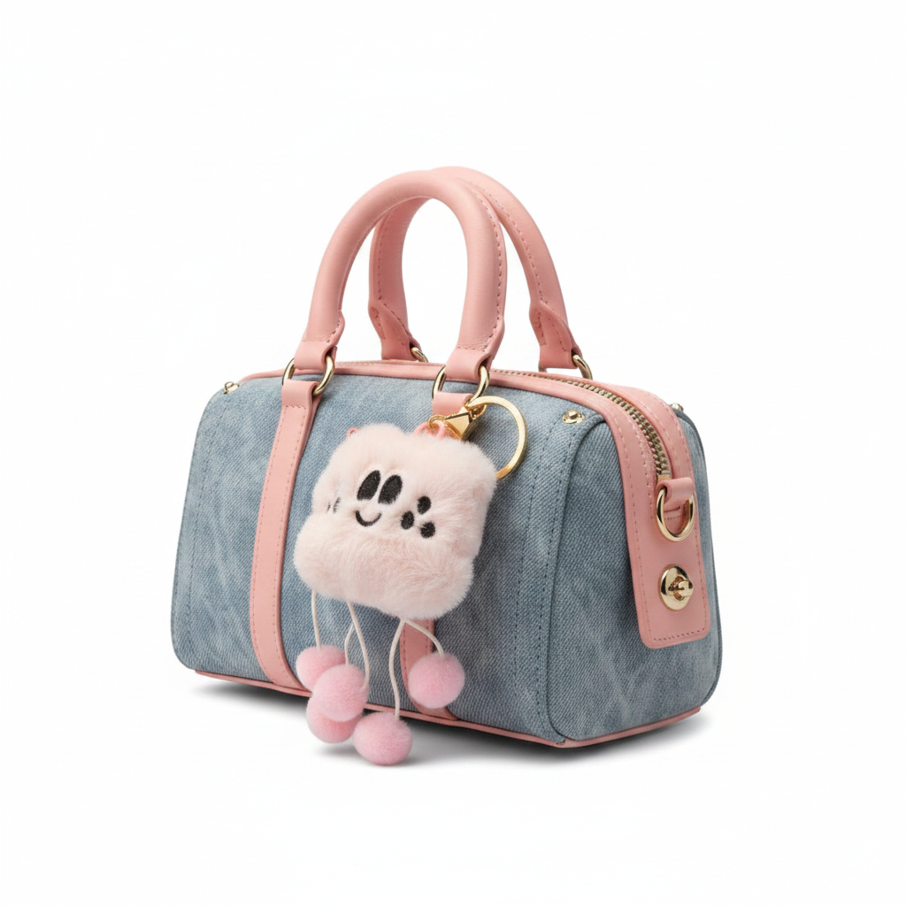 Chisom Plush Charm Bag - Blue Pink