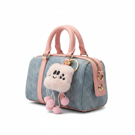 Chisom Plush Charm Bag - Blue Pink