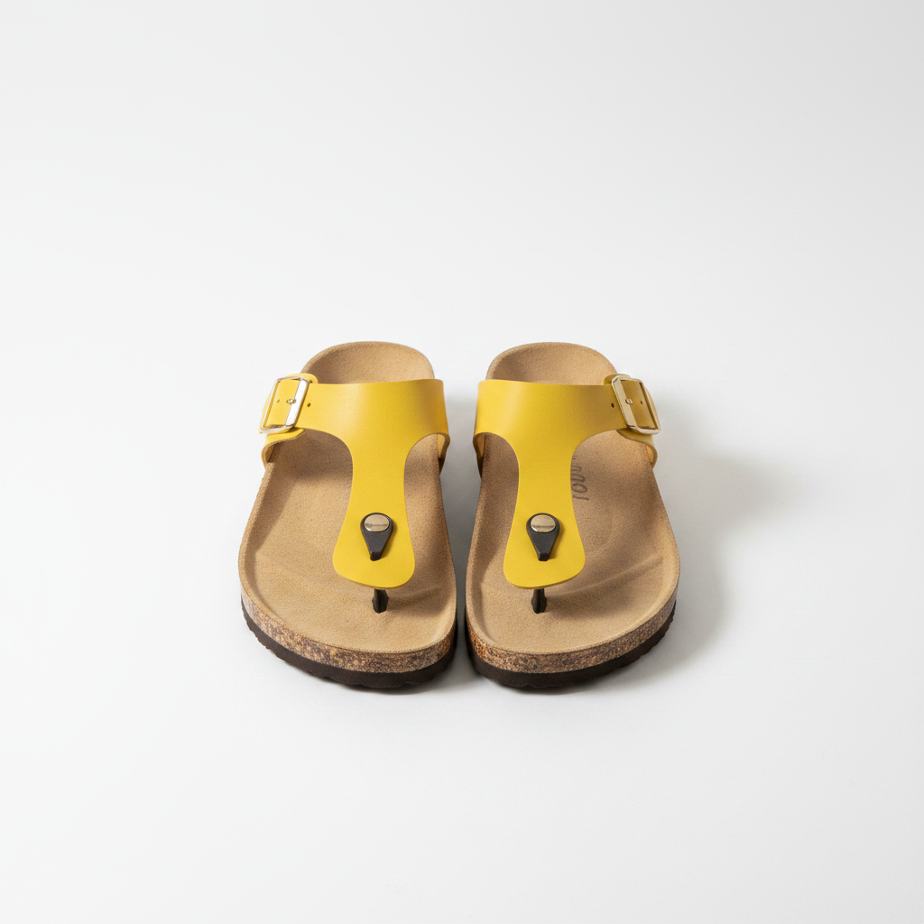 Yellow cork T-strap sandals