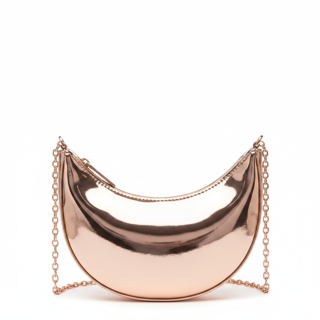Metallic Mirror Crescent Mini Bag – Rose Gold