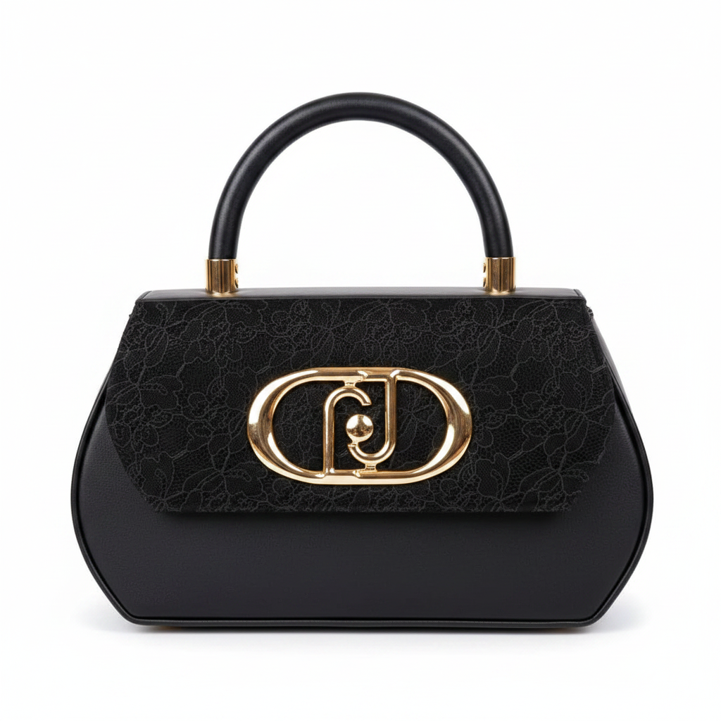 Lace Panel Top-Handle Handbag – Black, product shot