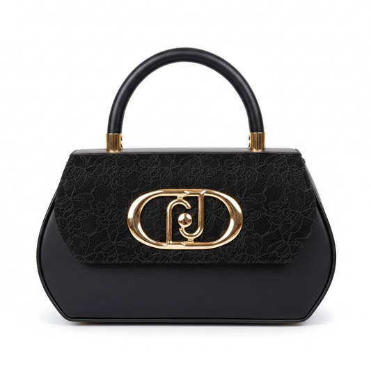 Lace Panel Top-Handle Handbag – Black, product shot