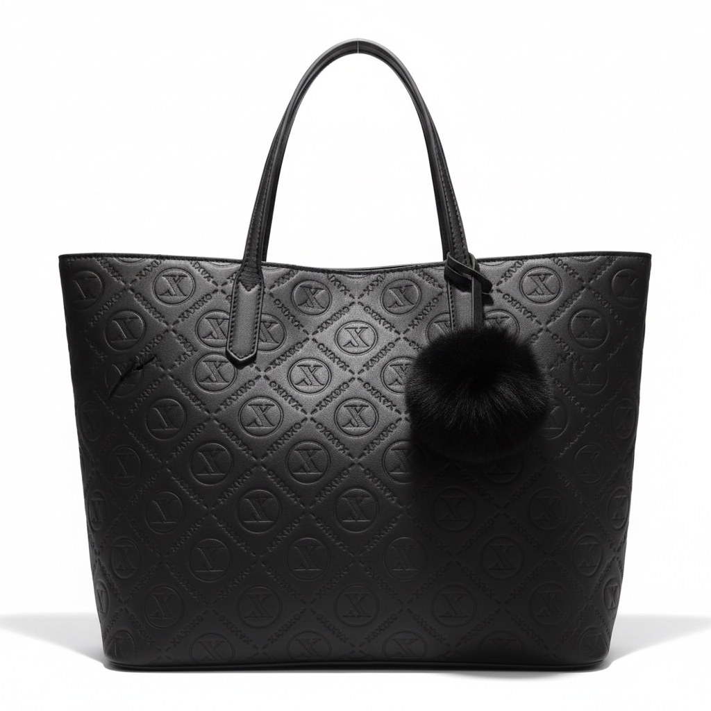 Monogram Embossed Tote Bag – Black