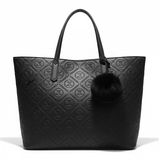 Monogram Embossed Tote Bag – Black