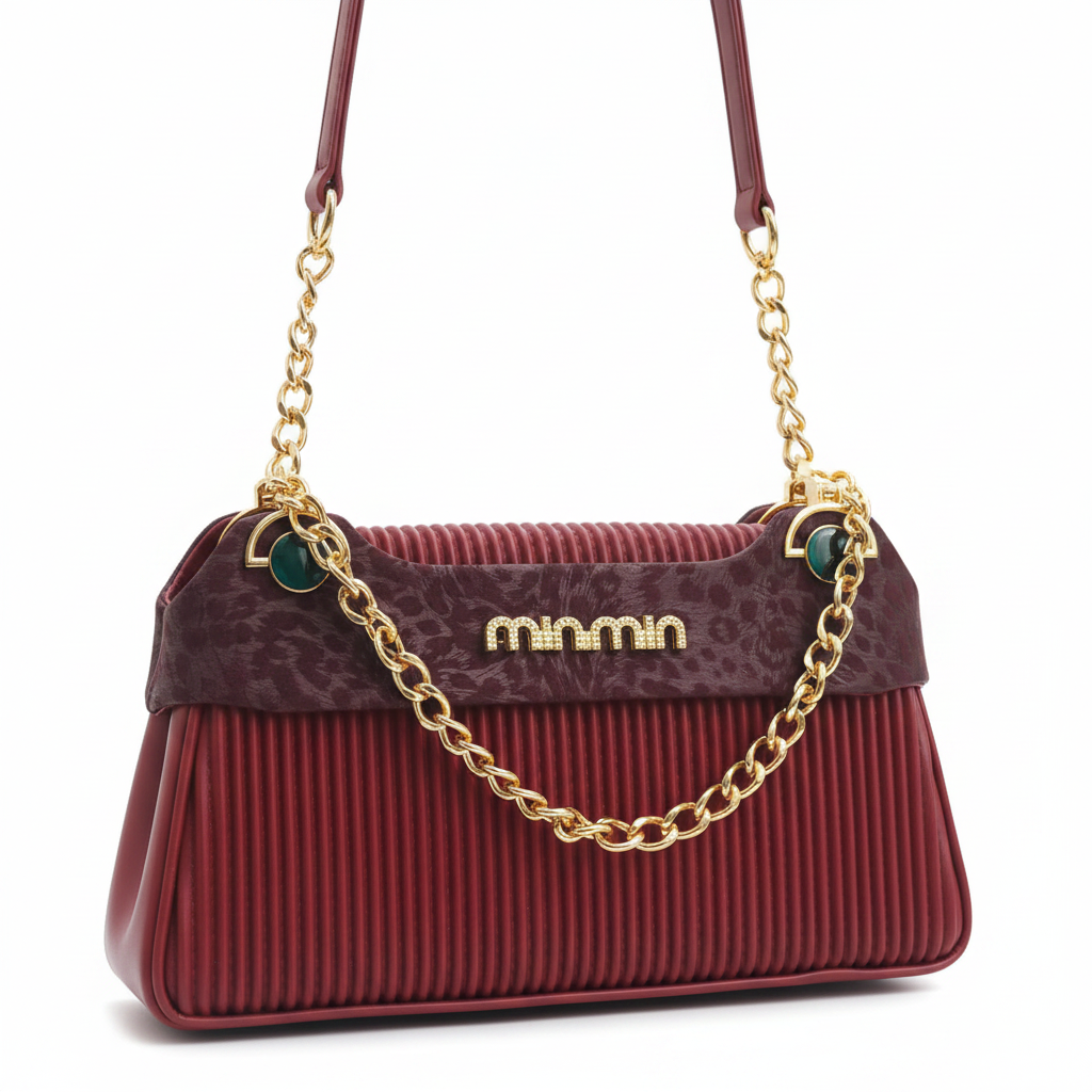 Ribbed Leather Flap Shoulder Bag – Burgundy