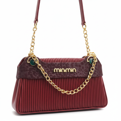 Ribbed Leather Flap Shoulder Bag – Burgundy