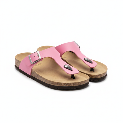 Pink cork T-strap sandals