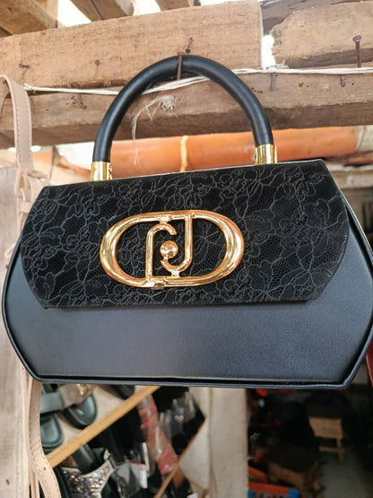 Lace Panel Top-Handle Handbag