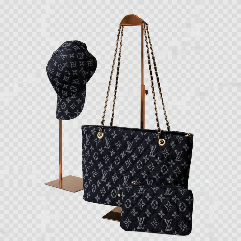 Quilted Tote Bag Set with Bucket Hat & Mini Pouch