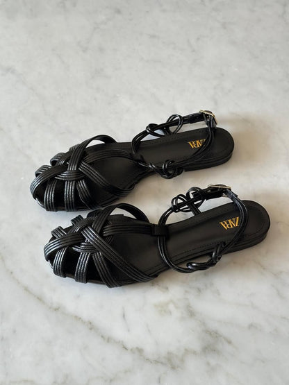 Metallic Gold Strappy Flat Sandals